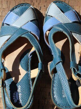 RARE Spring Step Blue Leather with Heel and Back Strap
